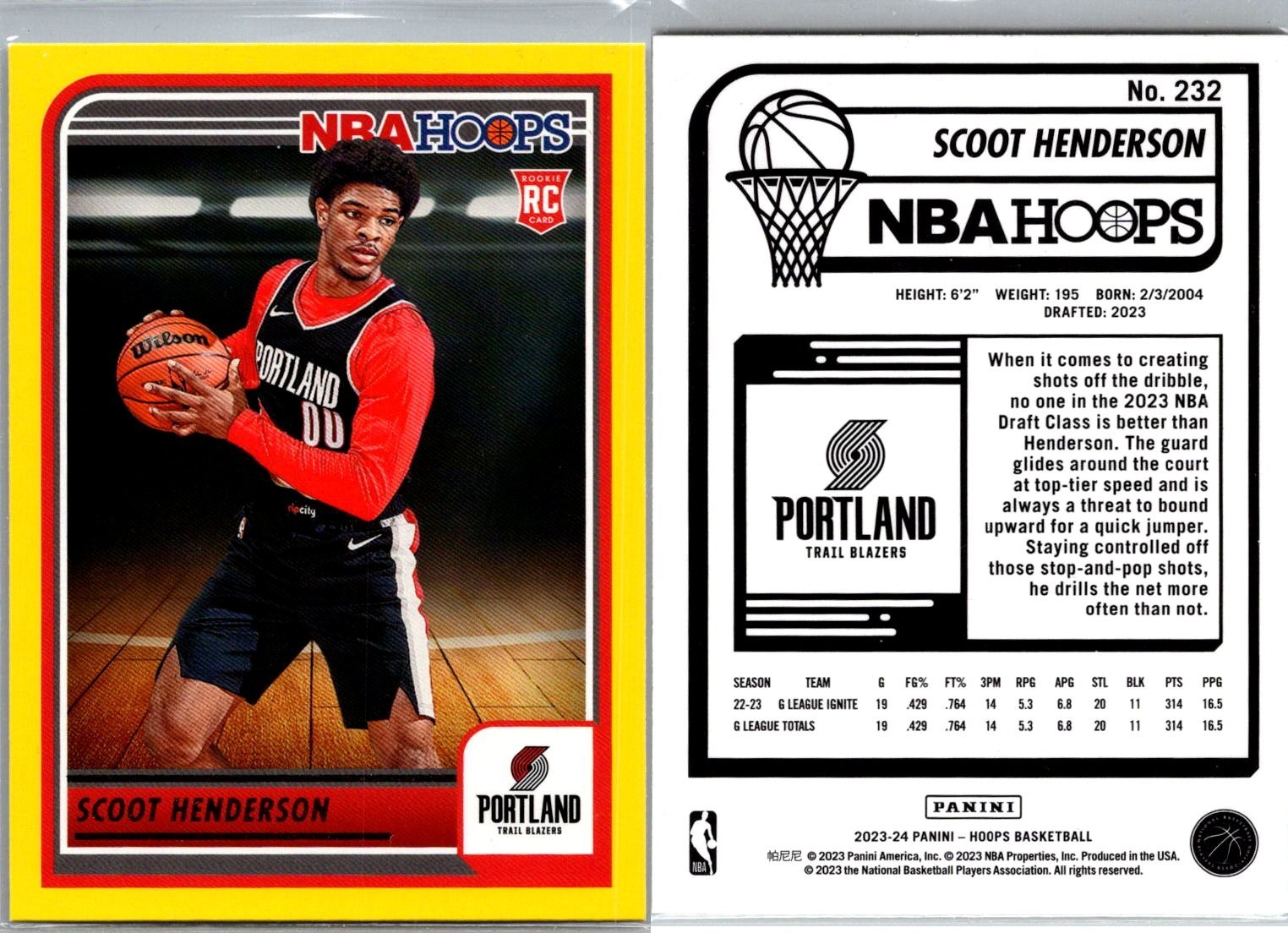 2023-24 Panini NBA Hoops - Scoot Henderson #232  Yellow (RC) 7547
