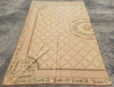 Vintage French Floral Needlepoint Handmade Multicolor Rug Wool Carpet 245x154 cm