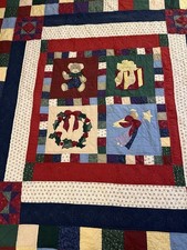Vintage Winter Christmas Quilt 63x83 Cottagecore Snowman Cozy Blanket Decor