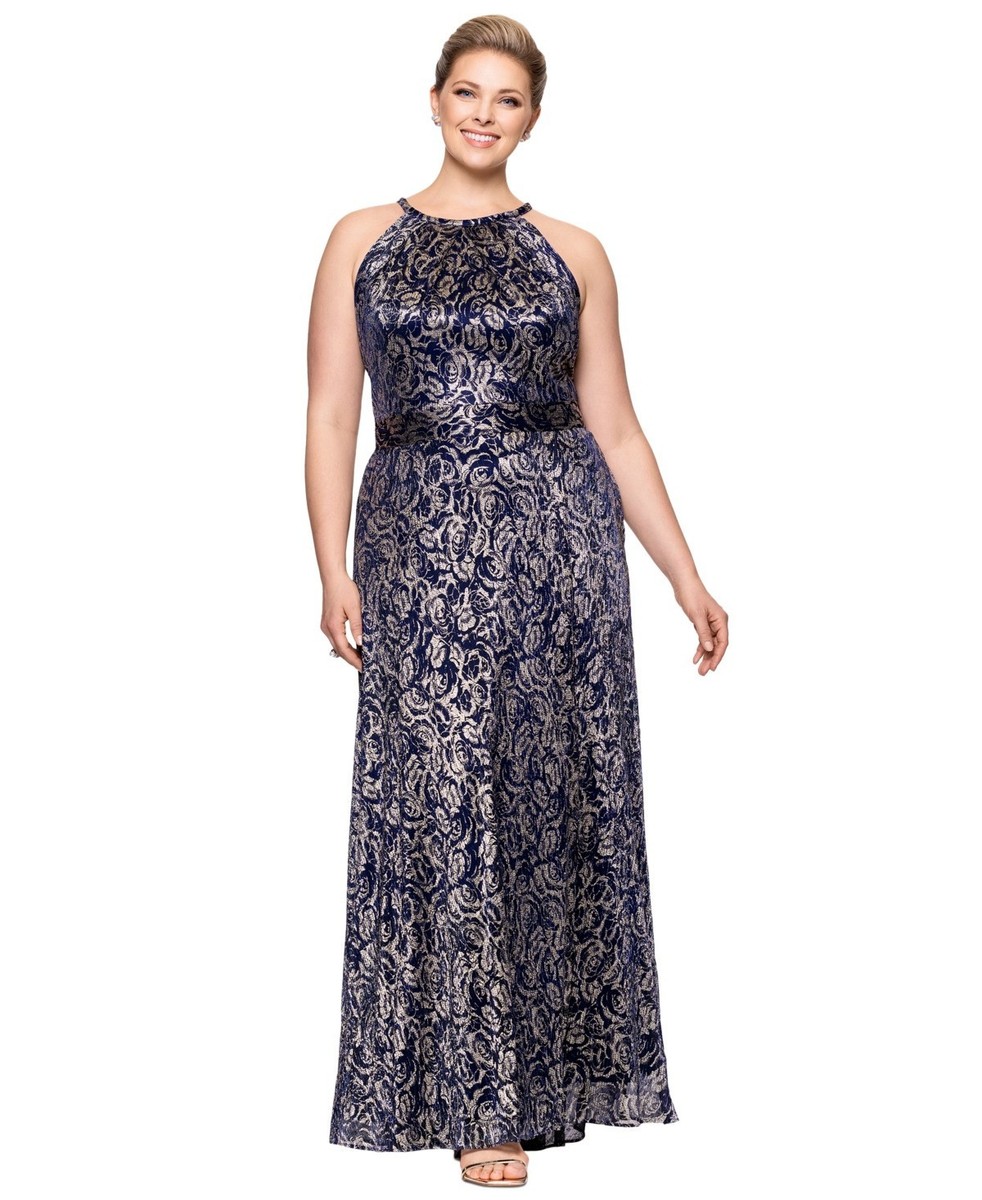 Betsy & Adam Plus Size Metallic Floral Print Sleeveless Gown Size 20W | eBay