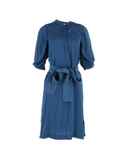 Preloved 032 C Vintage Midi Dress with SelfTie Belt Women Blue