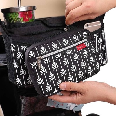 Lekebaby Black White Stroller Organizer Removable Pouch Insulated Cup Holders