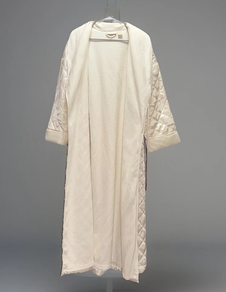 Maxi bata acolchada satinada marfil vintage de Victorias Secret forrada en vellón talla M L Foto 4 de 4