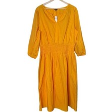 Talbots Smocked Waist Poplin Midi Dress Size 14 Marigold Yellow Vacation NEW
