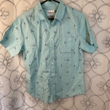 Goodfellow  Co Men's Button Up Shortsleeve Shirt Size Medium Slim Bird Pattern