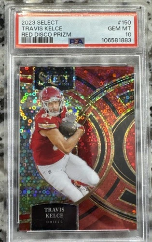 2020 Panini Select Premier Level Travis Kelce Red Disco Prizm /49 PSA 10 Chiefs