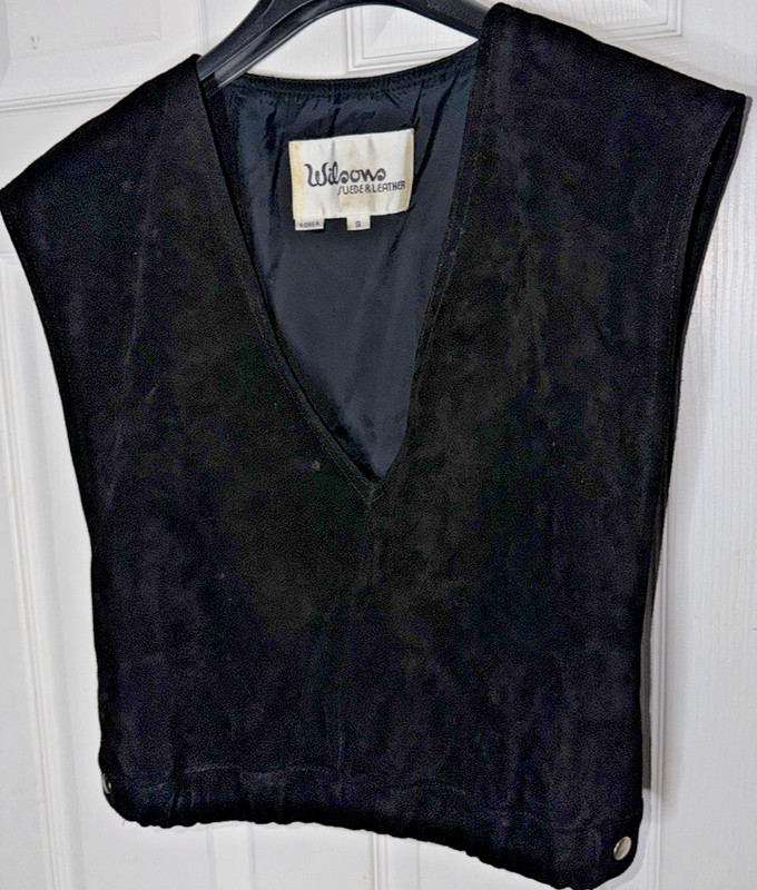 Vtg Sz Small 90s Wilsons Vest Black Suede Leather Snap Up Top Biker Western