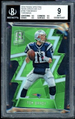 Tom Brady Card 2016 Panini Spectra Neon Green Die Cut (11/15) #76B BGS 9