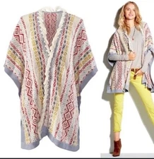 Cabi NWT Siesta Poncho Confetti Sweater M/L Cape Shawl Southwestern Fringe#0805