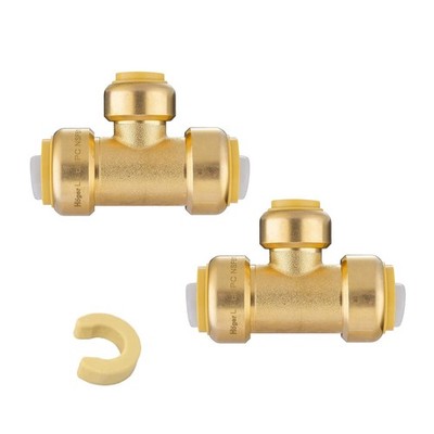 2 PCS 3/4x3/4x1/2 PEX Brass Pushfit Tee Connect Pex Copper CPVC PF127