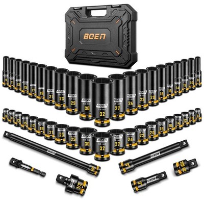 48PCS 1/2  Drive Metric Socket Set, Impact Deep&Shollow Socket(8mm-32mm), for...