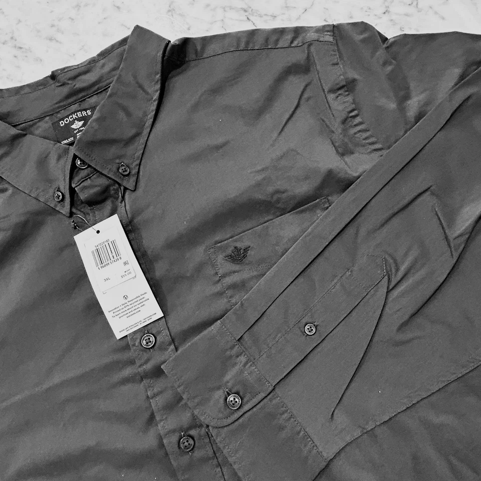 Dockers Men's 3XL Long Sleeve Button Down Comfort Flex Big & Tall Dark Gray NWT - Image 2 of 4