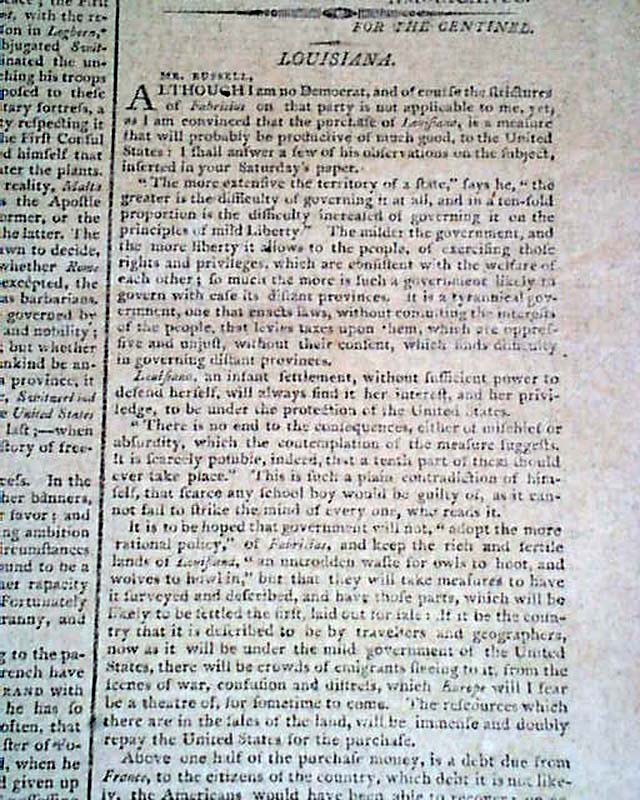 LOUISIANA PURCHASE TREATY France & United States Ministers SIGNED 1803 Newspaper