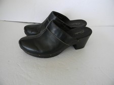 CLARK'S BLACK LEATHER CLASSIC STUDDED SLIP-ON COMFORT CLOGS MULES FALL SZ 10M
