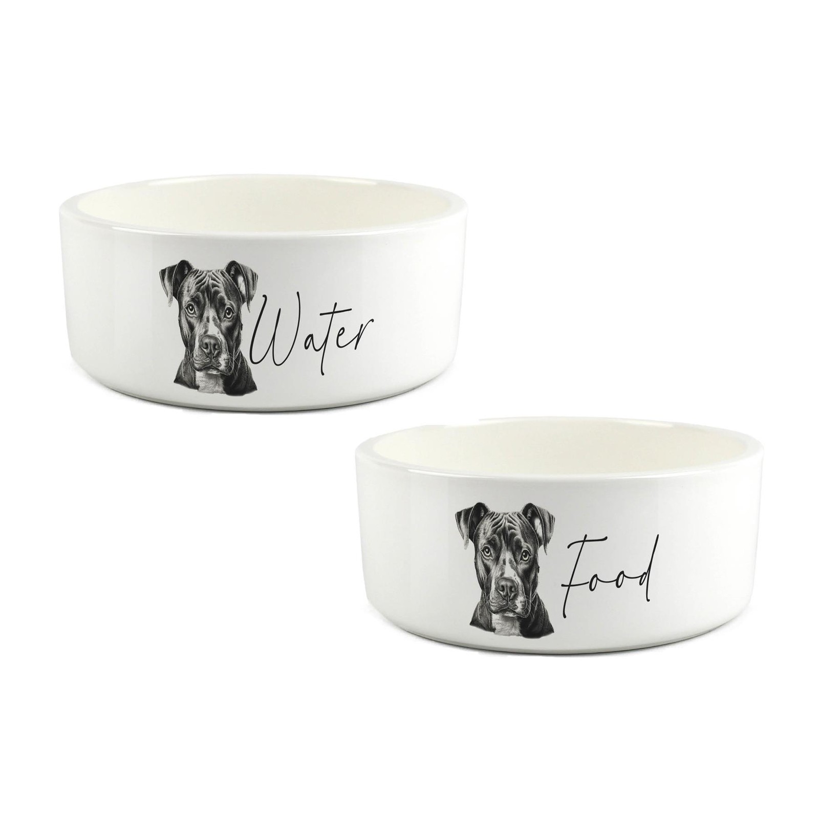 Staffy Pet Bowl Set - Staffordshire Bull Terrier Food & Water Ceramic Bowls Gift