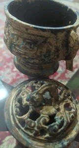 1950 VTG, Cast-Bronze Tripod Incense Burner Serpent, Finial Collectible Art