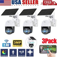 WiFi6 Solar Battery Powered Wireless Security Camera Sys Outdoor 3MP PTZ 3 PACK
