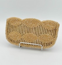 Vintage Japanese Pearl Beaded Scalloped Clutch Art Deco Formal Evening Bag Purse
