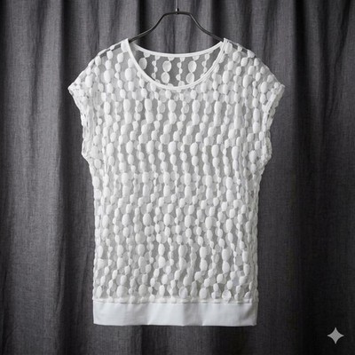 St.VERMEER Circle Lace Top White M Made in Japan, Sleeveless, Stretch, Summer
