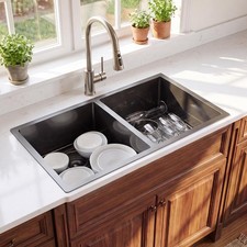 33" Undermount Kitchen Sink Double Bowl 50/50 16 Gauge Black PVD Stainless Steel