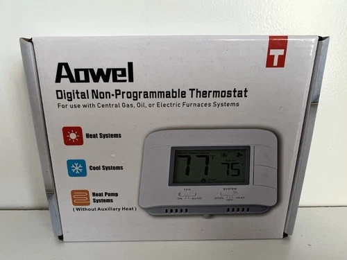 Aowel Digital Non-Programmable Thermostat For Home White Single Stage AW701