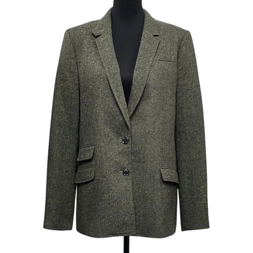 Banana Republic Olive Speckled Wool Blend Hacking Blazer Jacket Women’s Size 12 - Image 2 of 4