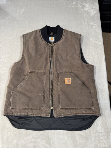 Carhartt Duck Vest Jacket Men's L Brown Quilted Lined Vintage