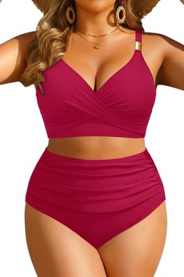 Plus Size Piece Swimsuit - High Waisted Bikini Tummy Control Bathing Suit 202...
