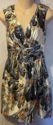 LEIFSDOTTIR ANTHROPOLOGIE Silk Floating Peacock Feathers Mini Dress  2