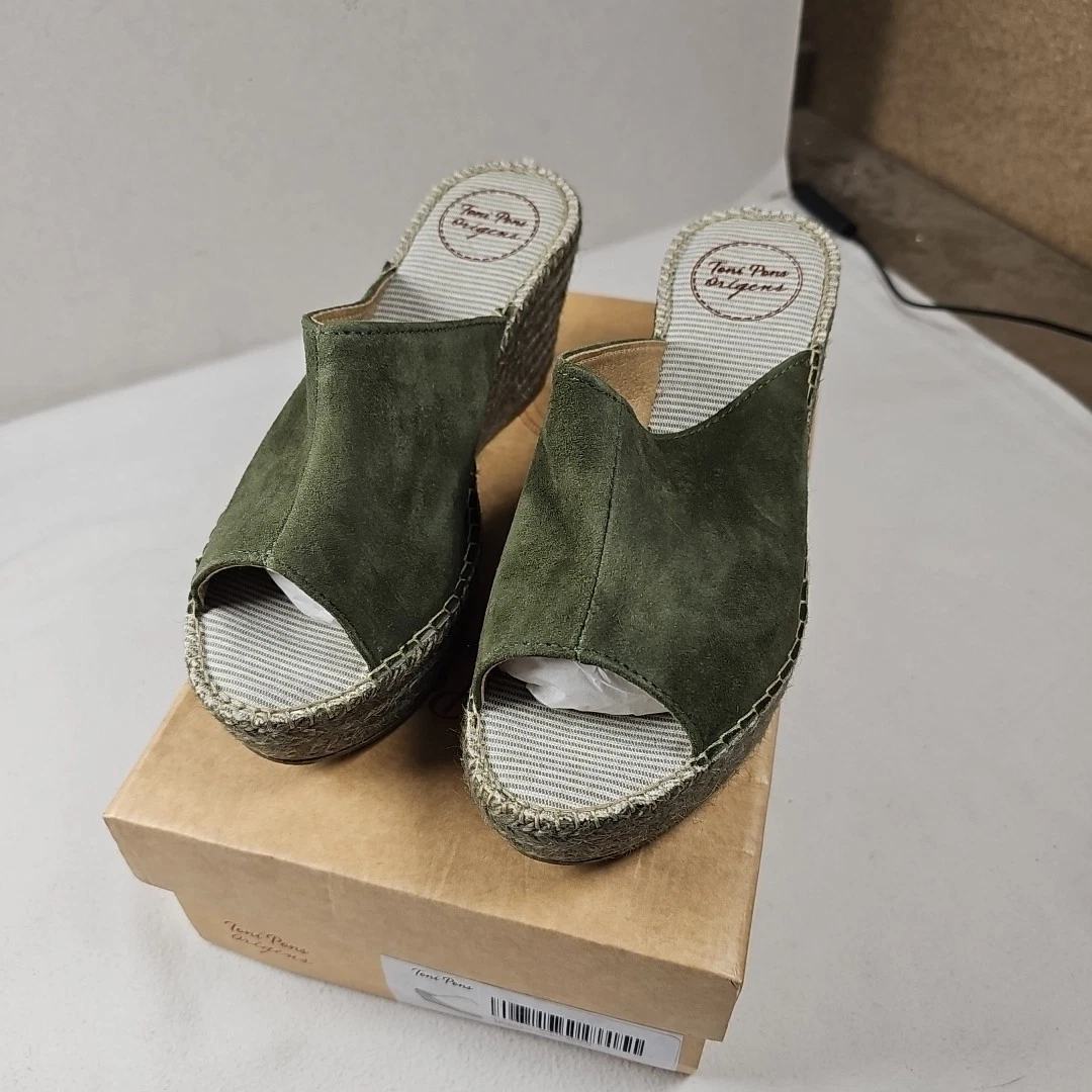 TONI PONS LORENA-A CAQUI WEDGE SANDAL UK SIZE 5 GREEN