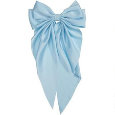 1Pc Light Blue Jumbo Bow Clip with Tails Hair Bow Clip for Girls Silky Satin Hai