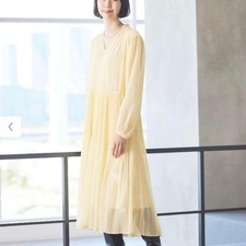 Uniqlo Yellow Pleated Chiffon Dress 2-Piece Set S New with Tags