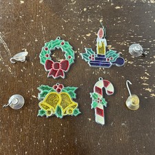 Vintage Stained Glass Suncatcher Christmas Lot Of 4 Window Decor w Hangers