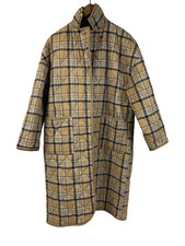 UNIQLO C Puff Tech Oversized Coat Long Length Beige Check Pockets Size XS PPWH