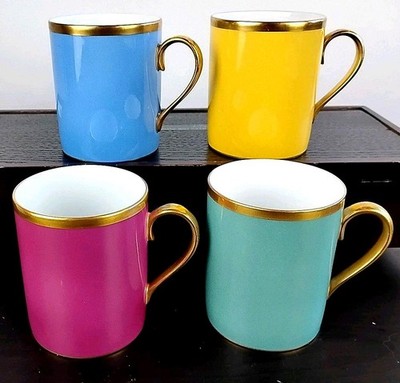 CH Field Haviland Parlon Arc En Ciel Mug Tall Cup Blue Monet Fuchsia Yellow Mint