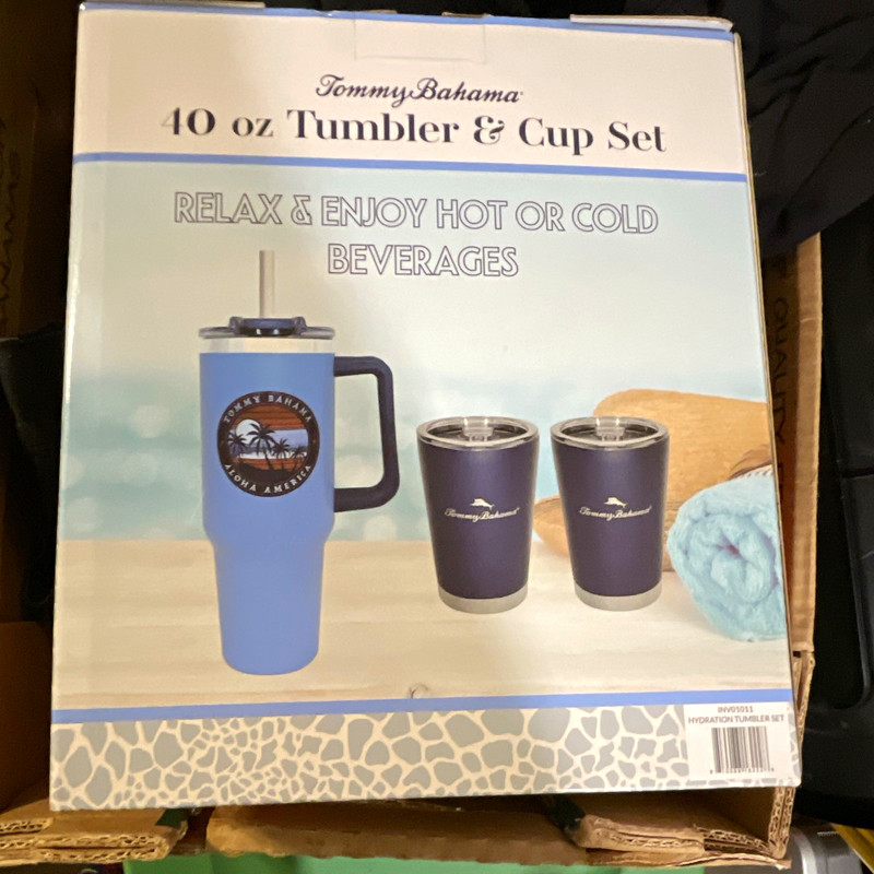 Tommy Bahama 40oz Stainless Steel Tumbler & Cup Set Blue/Navy Lid Straw Handle