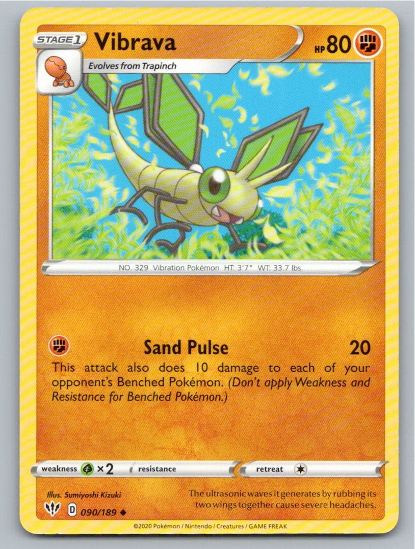 2020 POKEMON VIBRAVA DARKNESS ABLAZE 090/189 UC NM A60030 FREE S&H