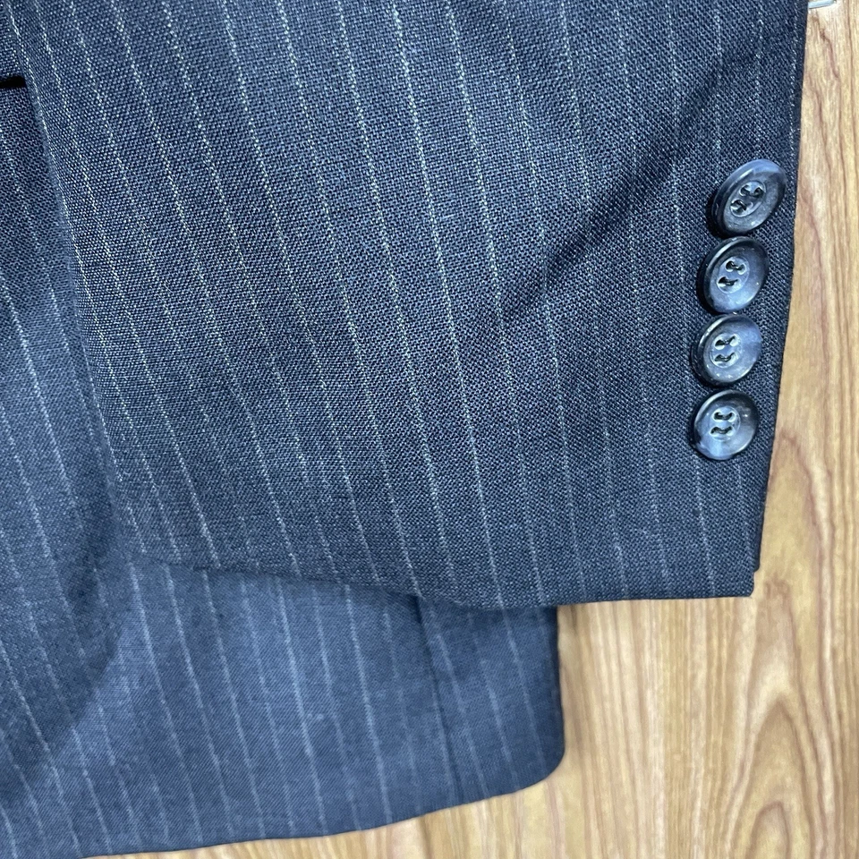 Traje Oakton 2 Piezas Hombre 40R 36x30 Azul Marino Rayas Poliéster Doble Pecho Foto 4 de 4