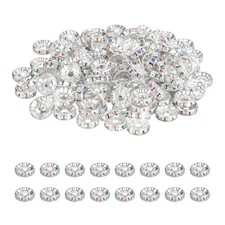 10mm Rondelle Spacer Bead, 200 Pcs Rhinestone Loose Bead, Silver/AB White