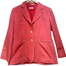 Bernard Zins Womens Preppy Linen Blend Blazer Jacket Size 14 Pink Salmon Casual