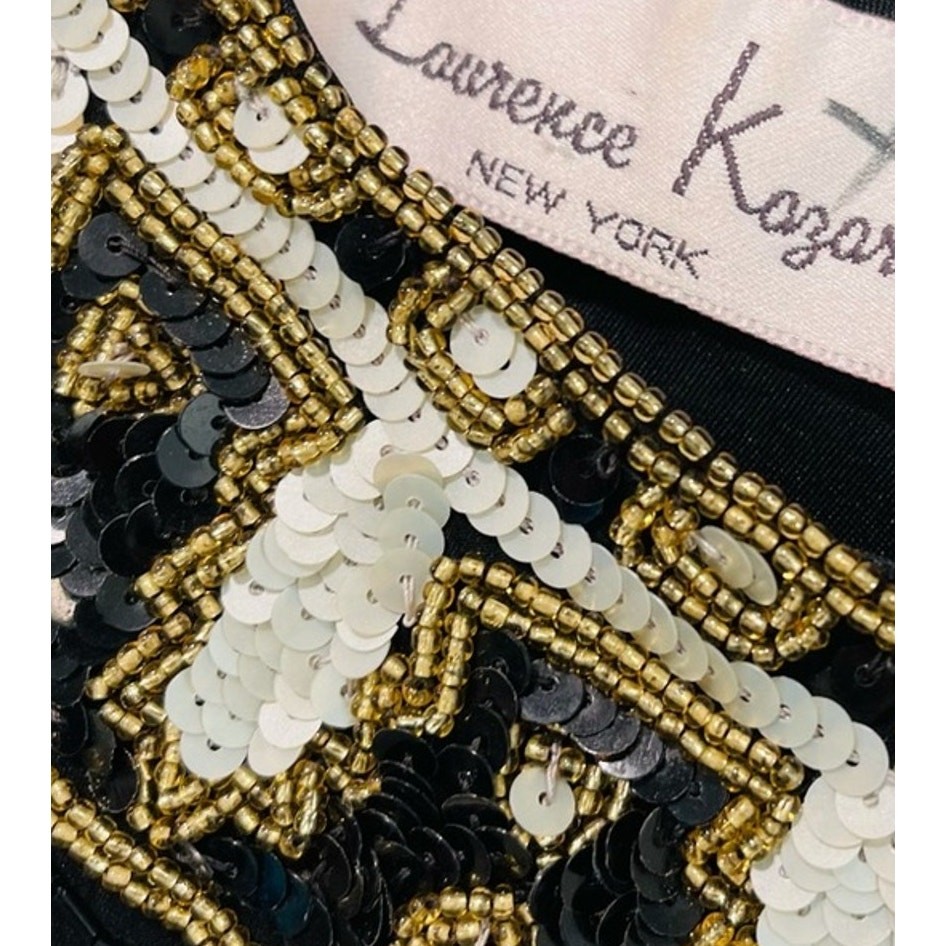 Vintage 80s Lawrence Kazar Silk Beaded Formal Dress Black Tie Embellished