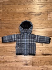 Burberry Baby Boys Blue Plaid Winter Puffer Hooded Jacket Coat Blue 9 Months