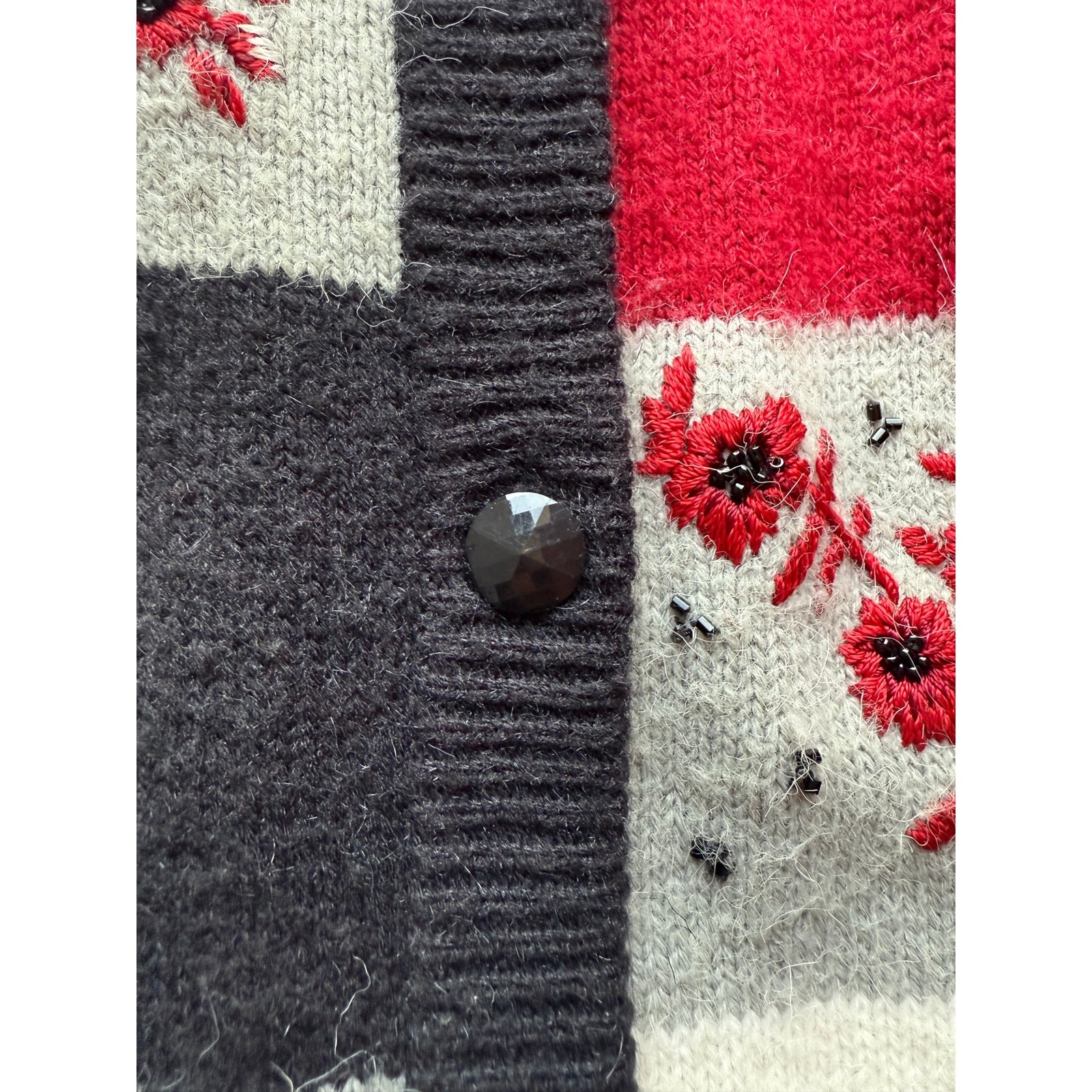 Vintage Graff Patchwork Cardigan Embroidered Beje… - image 5