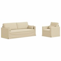 Sofa Set 2-Teilig Creme Stoff 198 X 78 X 80 Cm