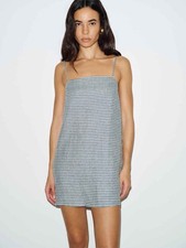 Reformation Aubree Linen Mini Dress In Slate Check. NWT. Size Medium.