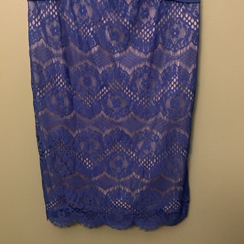 Tadashi Shoji Blue Chantilly Lace Sheath Boatneck Dress Sz 10P Party Cocktail - Picture 3 of 10