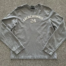 Abercrombie Fitch Shirt Mens XL Long Sleeve Muscle Fit Gray Y2K Stitched Logo