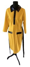Yellow/Black Collared Shirt Dress, Belted, Button Accents, Knee Length