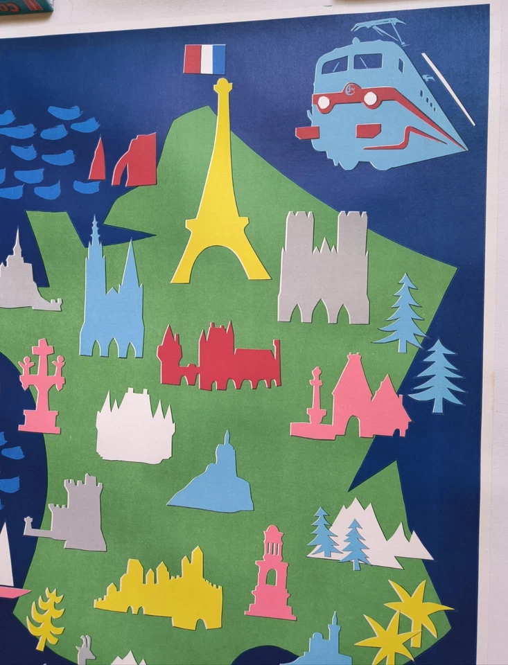 affiche ancienne originale Tourisme Chemin De Fer SNCF  France Entoilée 1954 - Photo 2/4