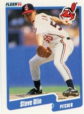 Steve Olin Baseball Card Pitcher Fleer 1990 #499 Rookie Card Cleveland Indians. rookie card picture